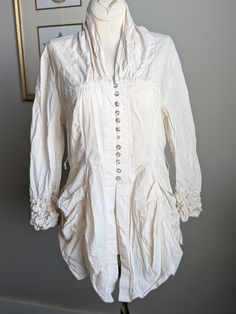 100% Cotton Off White Button-Front Steampunk Tailcoat Jacket size XS
